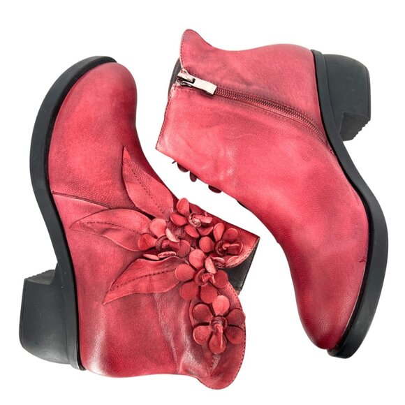 Socofy Red Floral Embellished Ankle Boots Size 39 US 8 - Picture 2 of 13